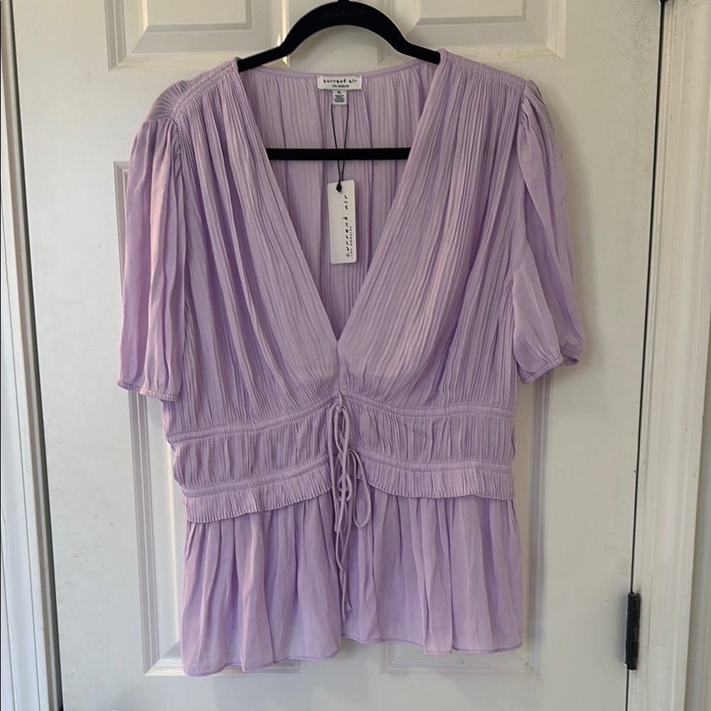 Current Air Lilac Tie Front Peplum Top Puff Sleeve